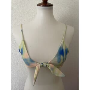 Aila Blue Swim Bikini Top Swimwear Acid Tie Dye Tie Front Beach Summer